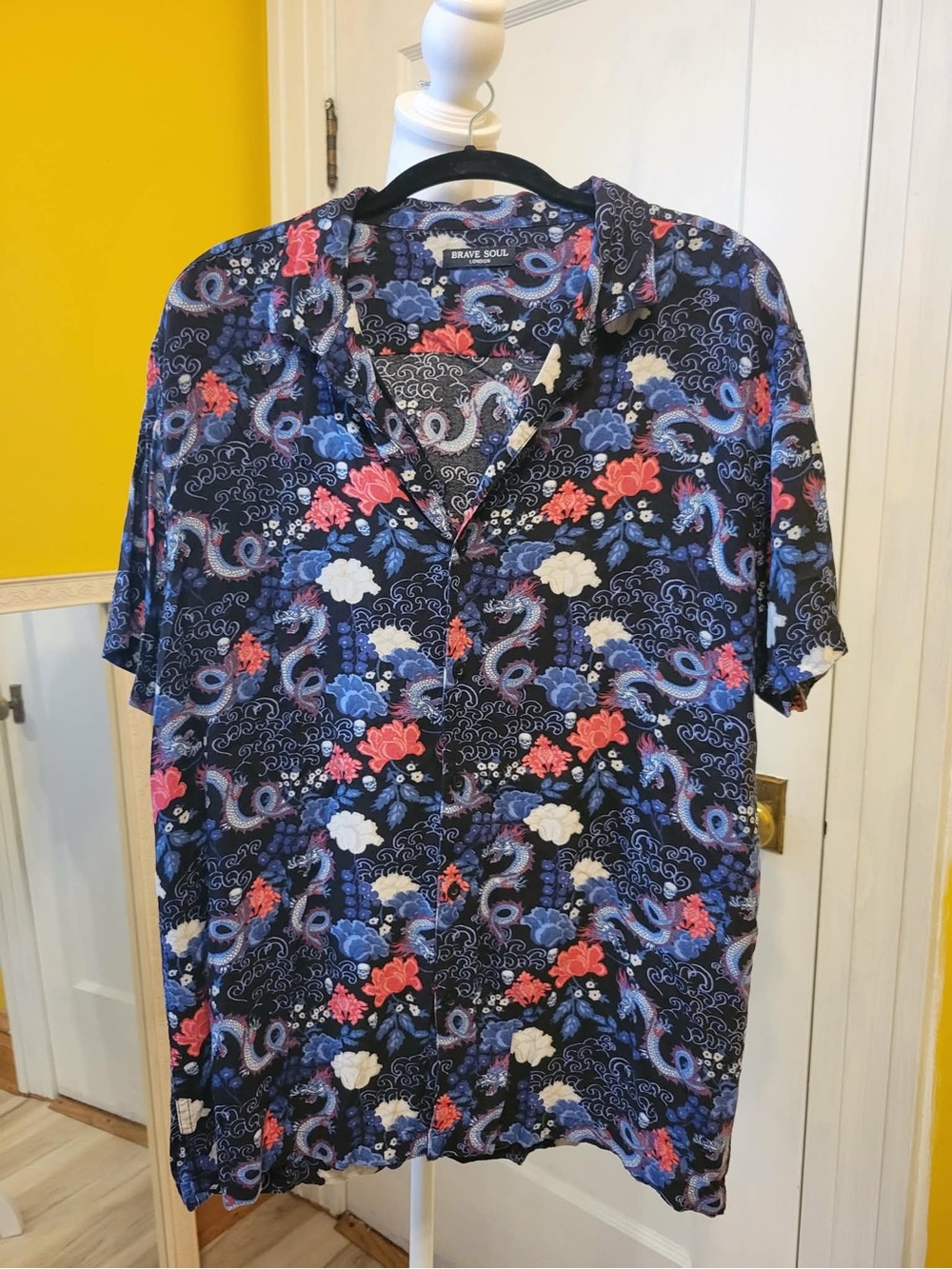 Brave Soul London Navy Floral Dragon Print Short Sleeve Shirt